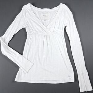 Abercrombie & Fitch Babydoll Empire Waist Top M Y2K Coquette Long Sleeve White